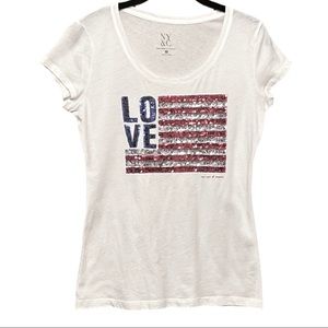 NY&CO New York & Company Sequined Love Flag White Tee size Small